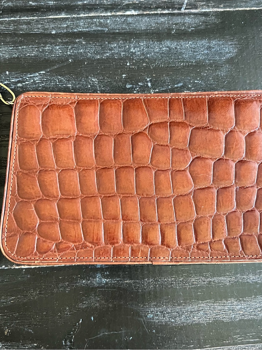 Nine West Brown Croc-Embossed Leather Wristlet - Picture 2 of 11